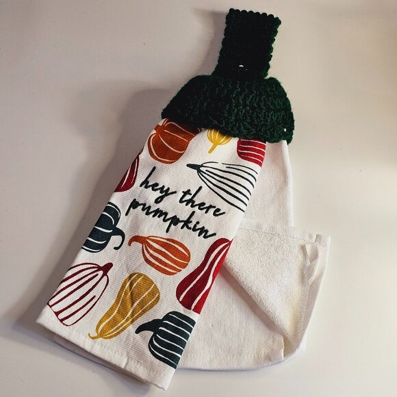Crocheted Top Hanging Kitchen Cotton Towel - Picture 1 of 7